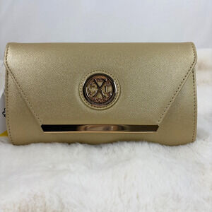 CXL Christian Lacroix Glam Caviar Clutch Gold Metallic Evening Wedding Bag Chic